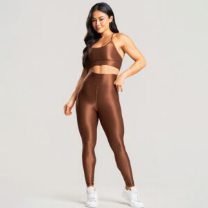 Conjunto fitness canelado feminino academia top e legging esportivo com brilho