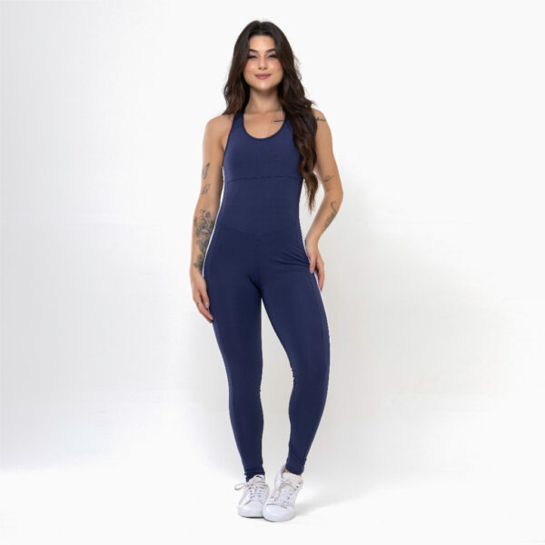 Macacão Fitness Feminino Listrado em Poliéster Duplo Trançado  Zero Transparência