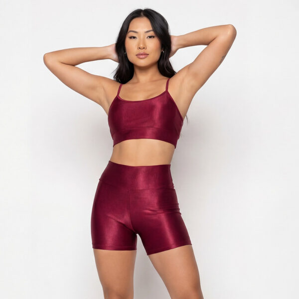Conjunto fitness canelado academia top short feminino com brilho premium