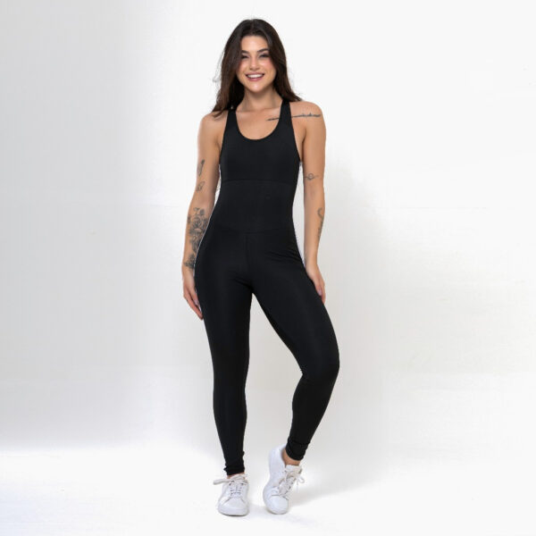 Macacão Fitness Feminino Listrado em Poliéster Duplo Trançado  Zero Transparência
