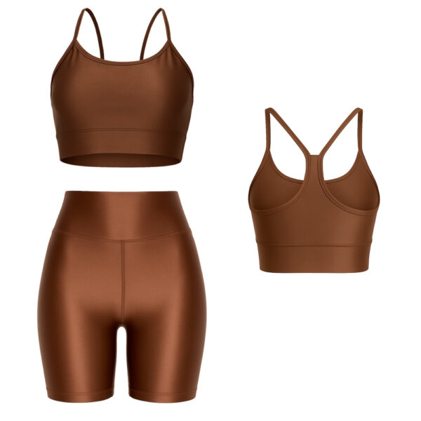 Conjunto fitness canelado academia top short feminino com brilho premium