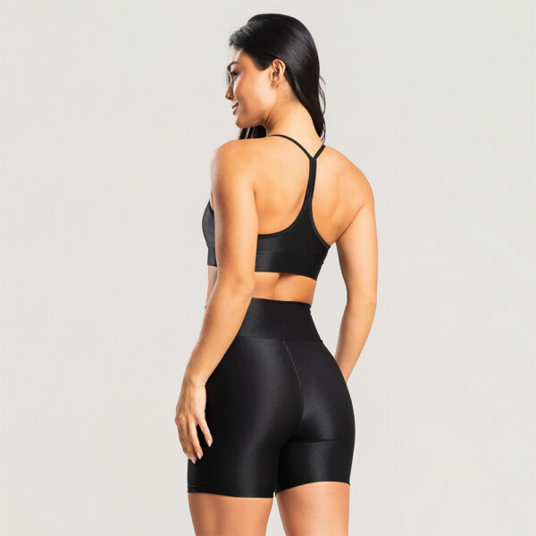 Conjunto fitness canelado academia top short feminino com brilho premium